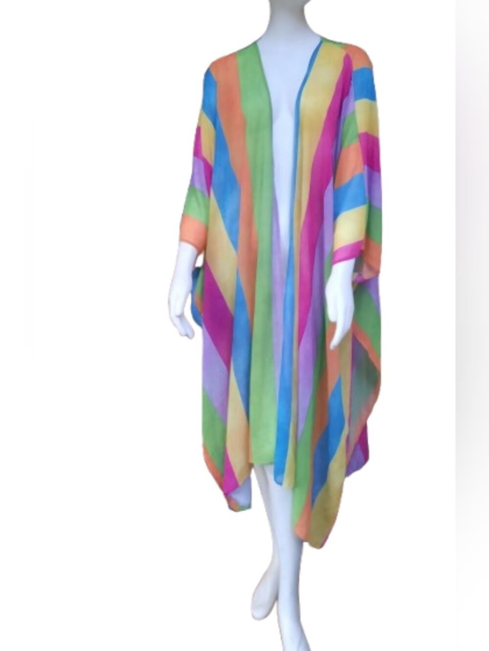 Peach Love California Kimono Duster Cover Up Rainbow Stripe Size Large
